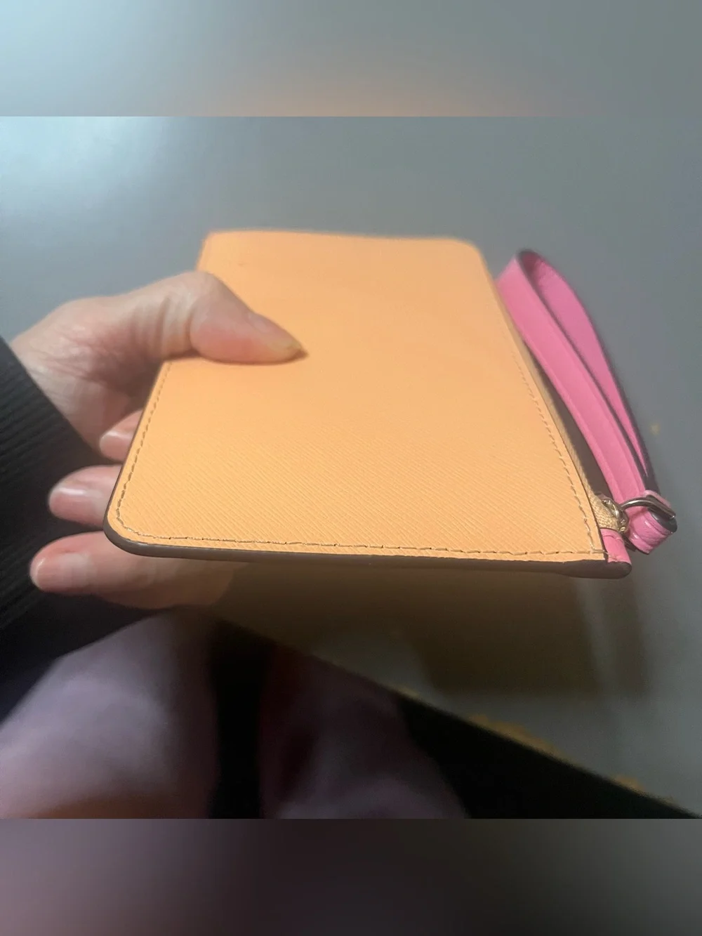 Kate Spade New York Saffiano Leather Zip Wristlet Two-Tone Coral & Orange EUC